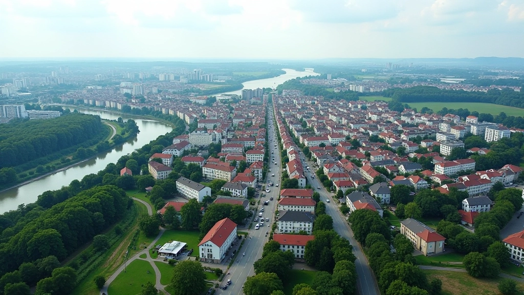 Luftaufnahme von deutschen Regionen mit unterschiedlichen Entwicklungsständen und Infrastruktur