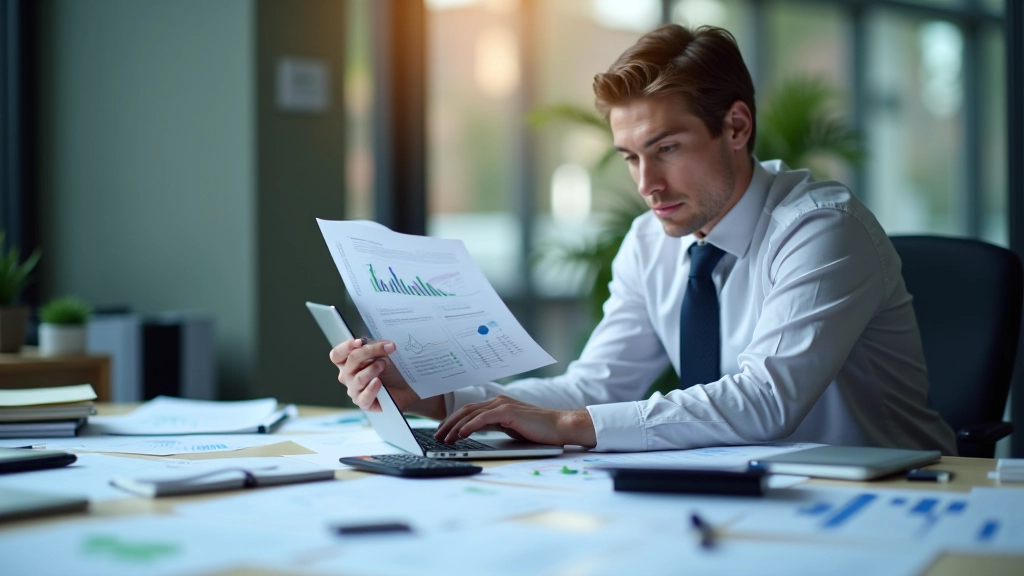 Geschäftsleute überprüfen finanzielle Dokumente und Grafiken, symbolisiert Reform und Finanzplanung