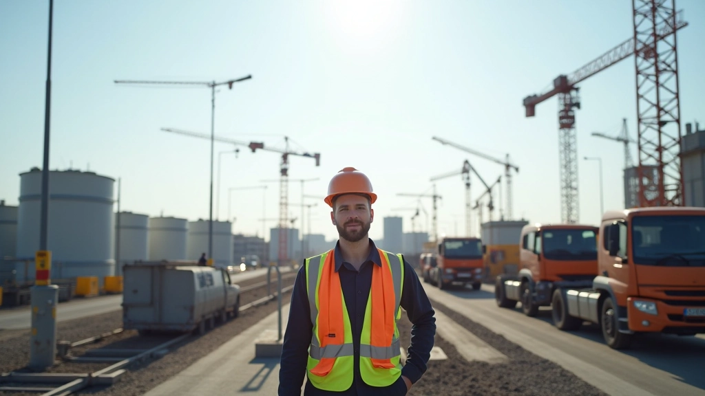 Baustelle mit Kränen und Arbeitern, die infrastrukturelle Entwicklung und Investitionen in Ostdeutschland zeigt